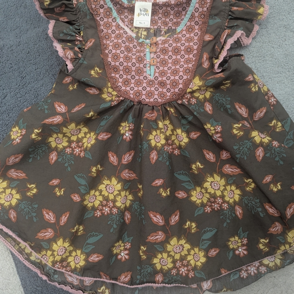 Wildflowers Floral Kids Blouse - Brown, Yellow, Pink